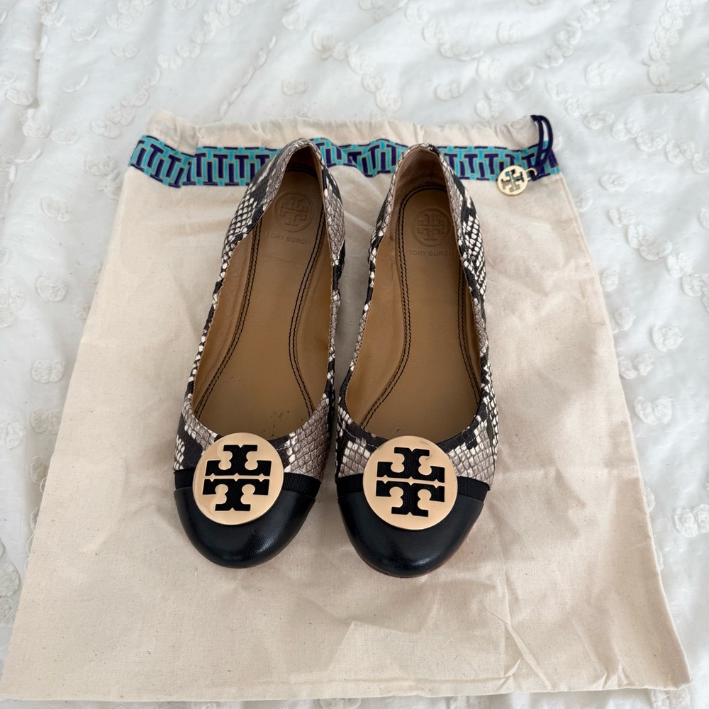 Tory Burch Minnie snakeskin ballet flats